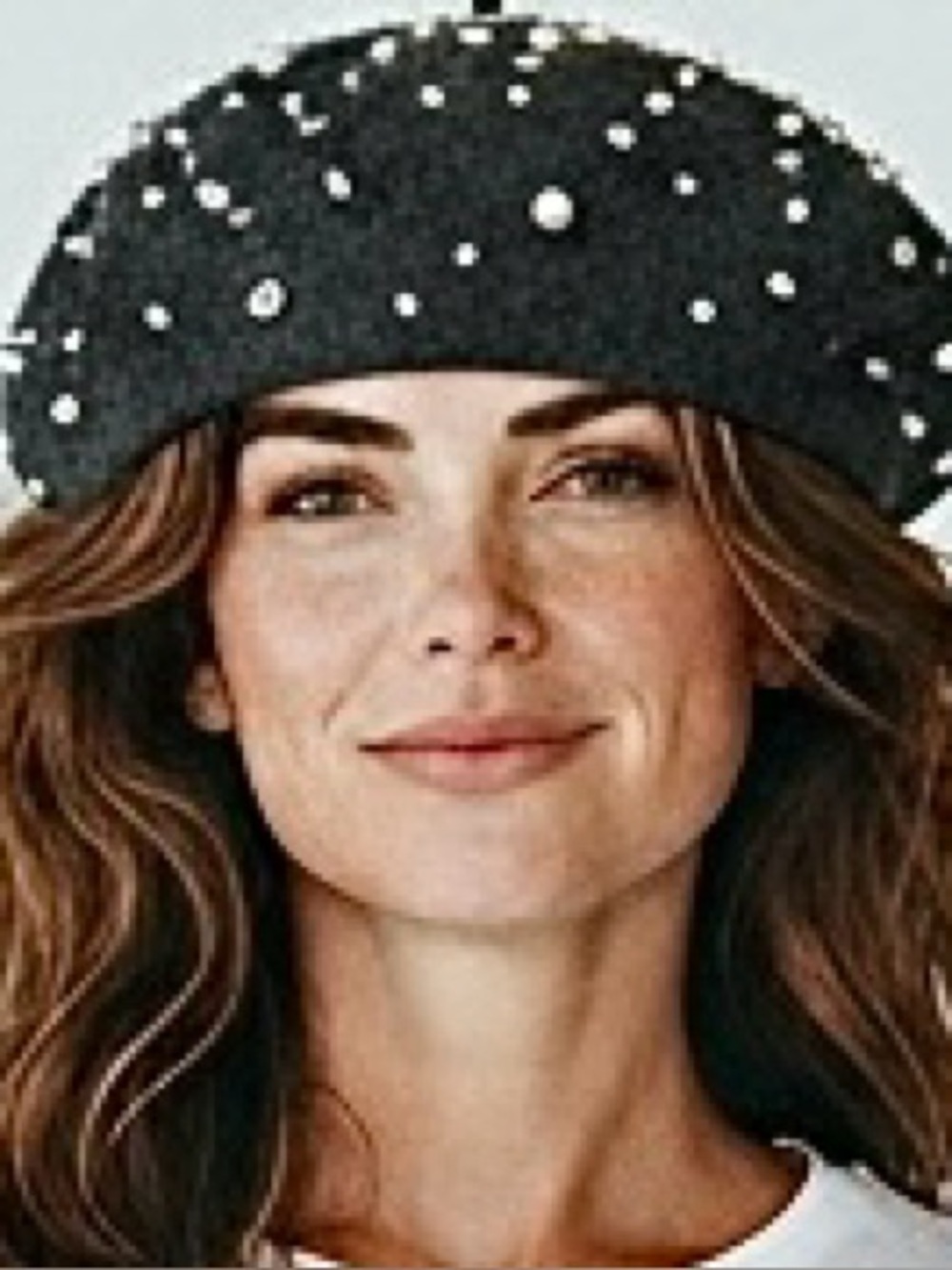Akira Pearl-Embellished Grey Wool Beret